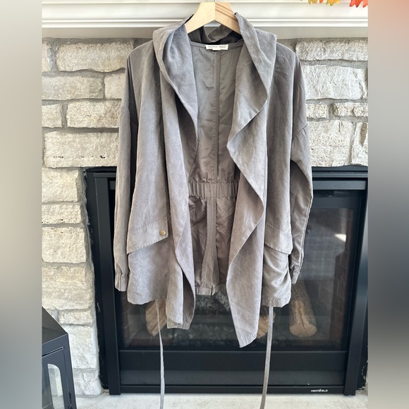 ✨VTG ✨Double Zero Wrap Jacket Hooded Silk Lining Tie Front Sage/Gray Women Small - Picture 2 of 9